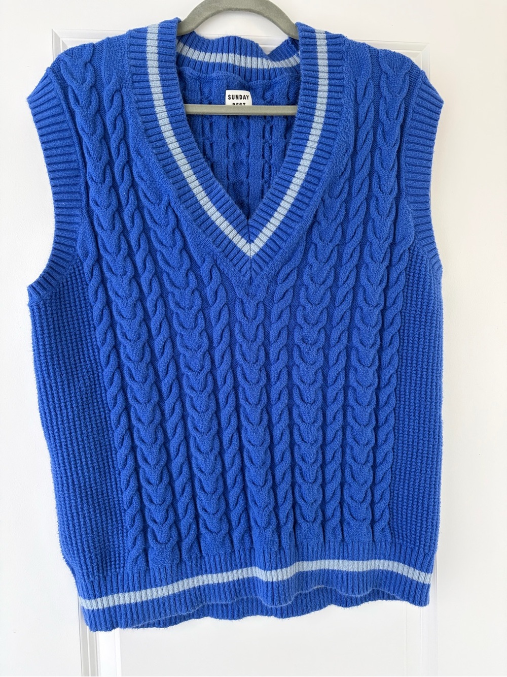 Sunday Best Cable Knit V-Neck Sweater Vest - Blue